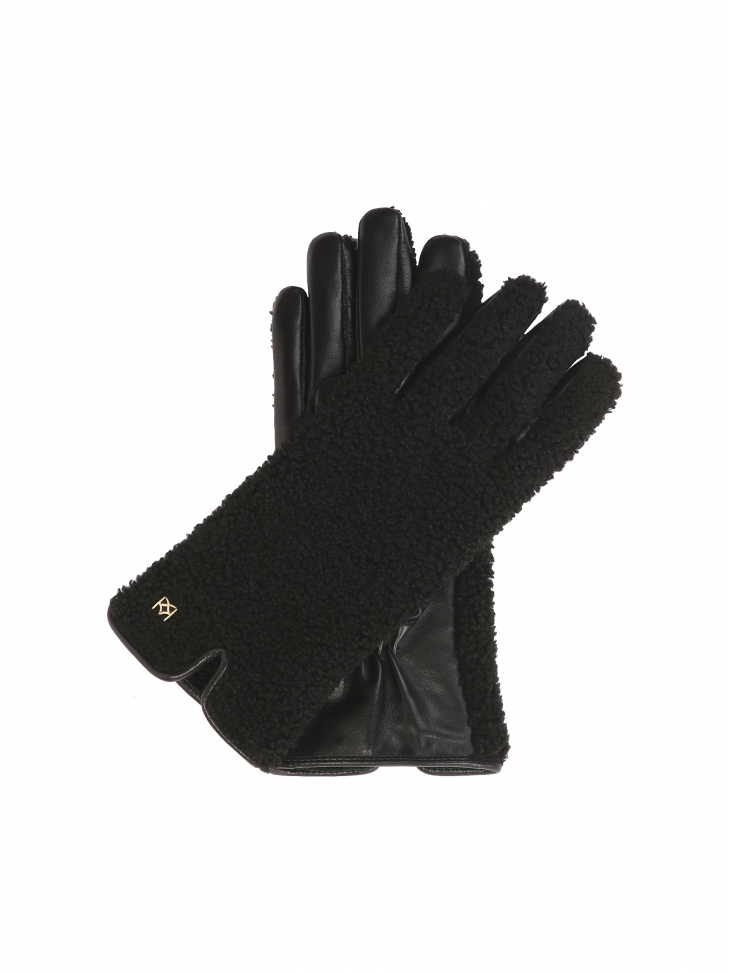 Black gloves made of leather and imitation lambskin