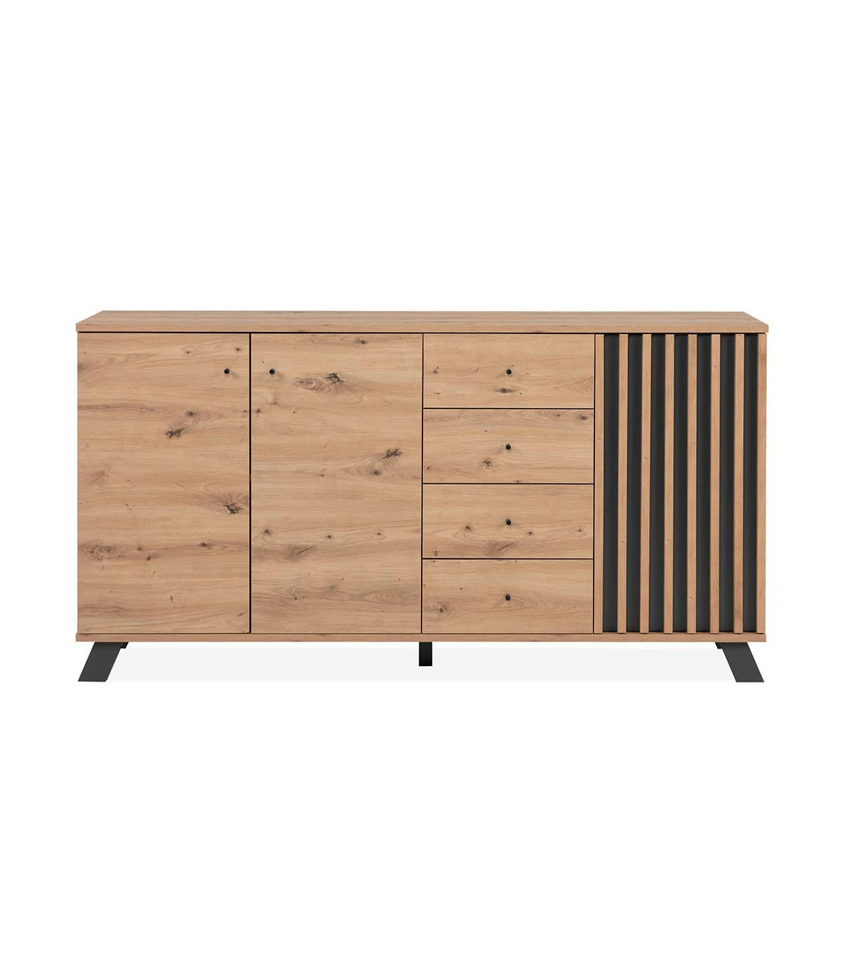 LUBLIN - Buffet 3 portes et 4 tiroirs effet bois - L160 x H85 cm