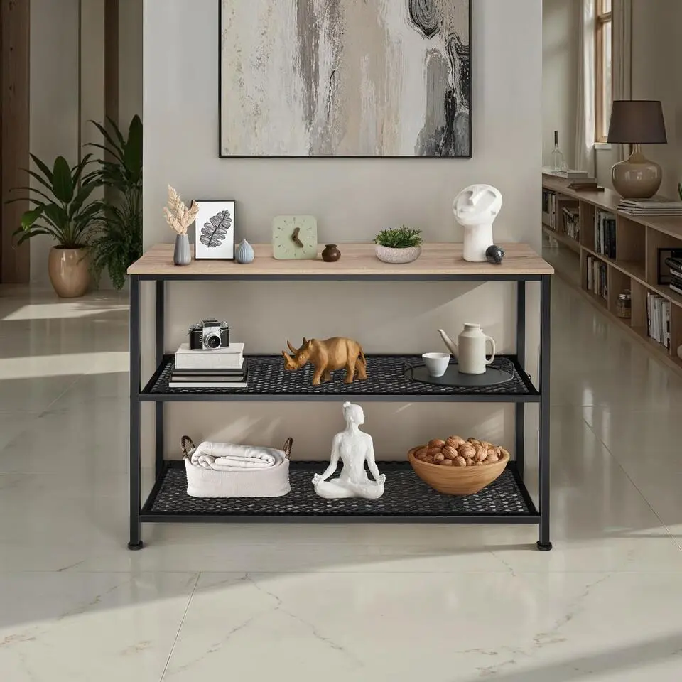 tectake Consoletafel Bristol 100x30x81cm, Industrieel Hout Donker, Rustiek