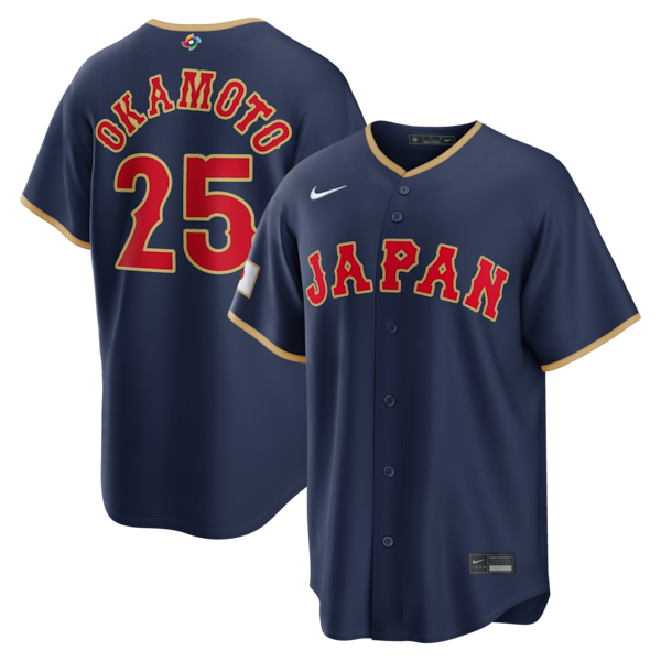 Kazuma Okamoto Japan Baseball Nike 2026 World Baseball Classic Road Stadium Jersey - Navy/White