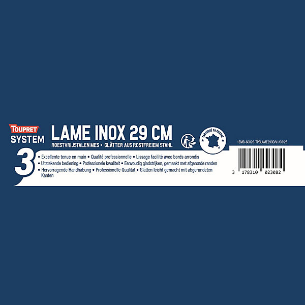 Lame à enduire inox Toupret System 3 - 29 cm