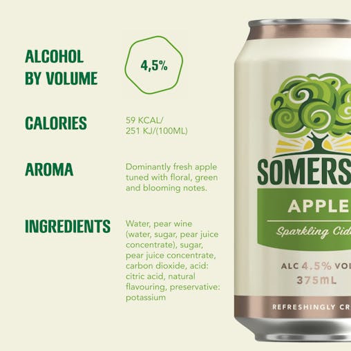 Somersby Apple Cider, Easy Drinking Sparkling Apple Cider, 4.5% ABV, 375mL (Case of 30 Cans)