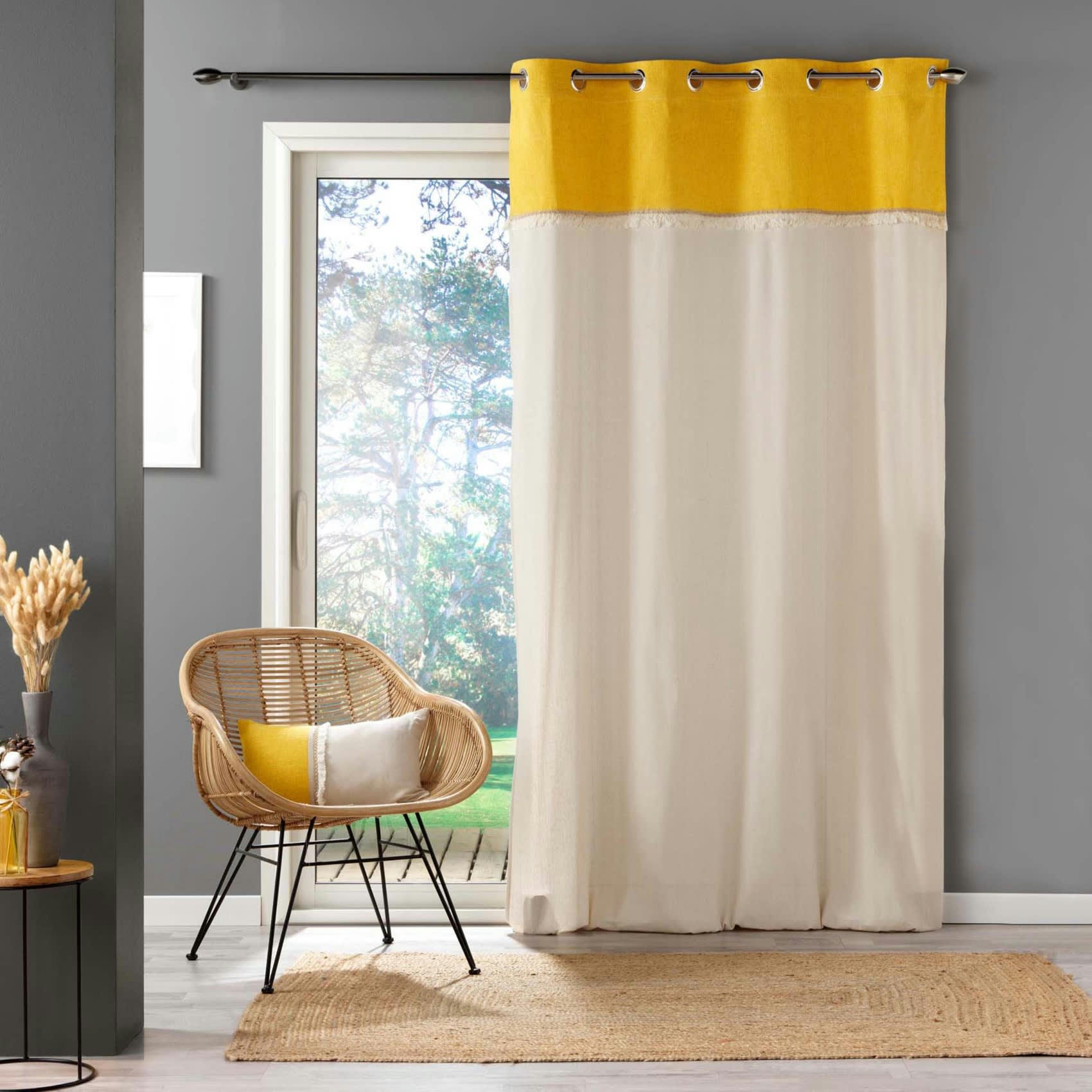 - Rideau à parement frangé coton jaune 140x240 cm