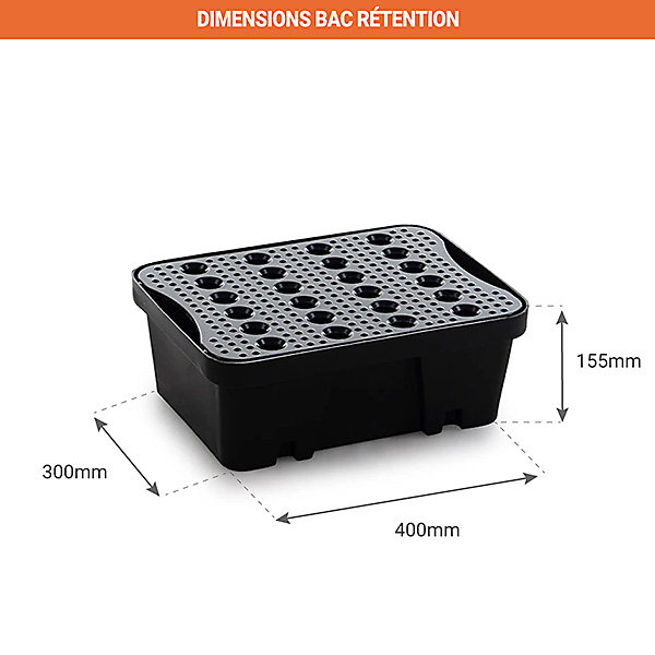 Bac de rétention 10 L - Avec caillebotis - ST1-10-BK-BK