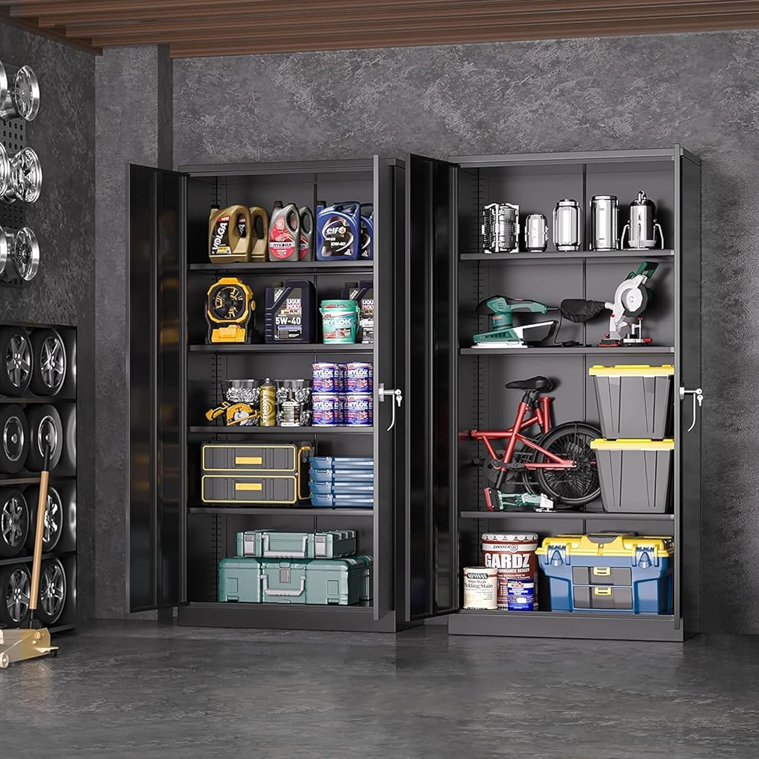 Greenvelly Metal Cabinet with Lock,72 Metal Storage Cabinet with 2 Doors and Adjustable 4 Shelves, Locking Cabinet for Home Office, Garage(36 W x 18 D)