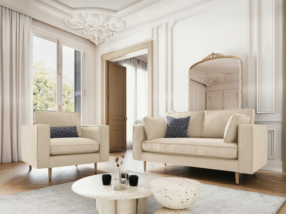 ALEXIS - Canapé 2 places en tissu structuré beige clair