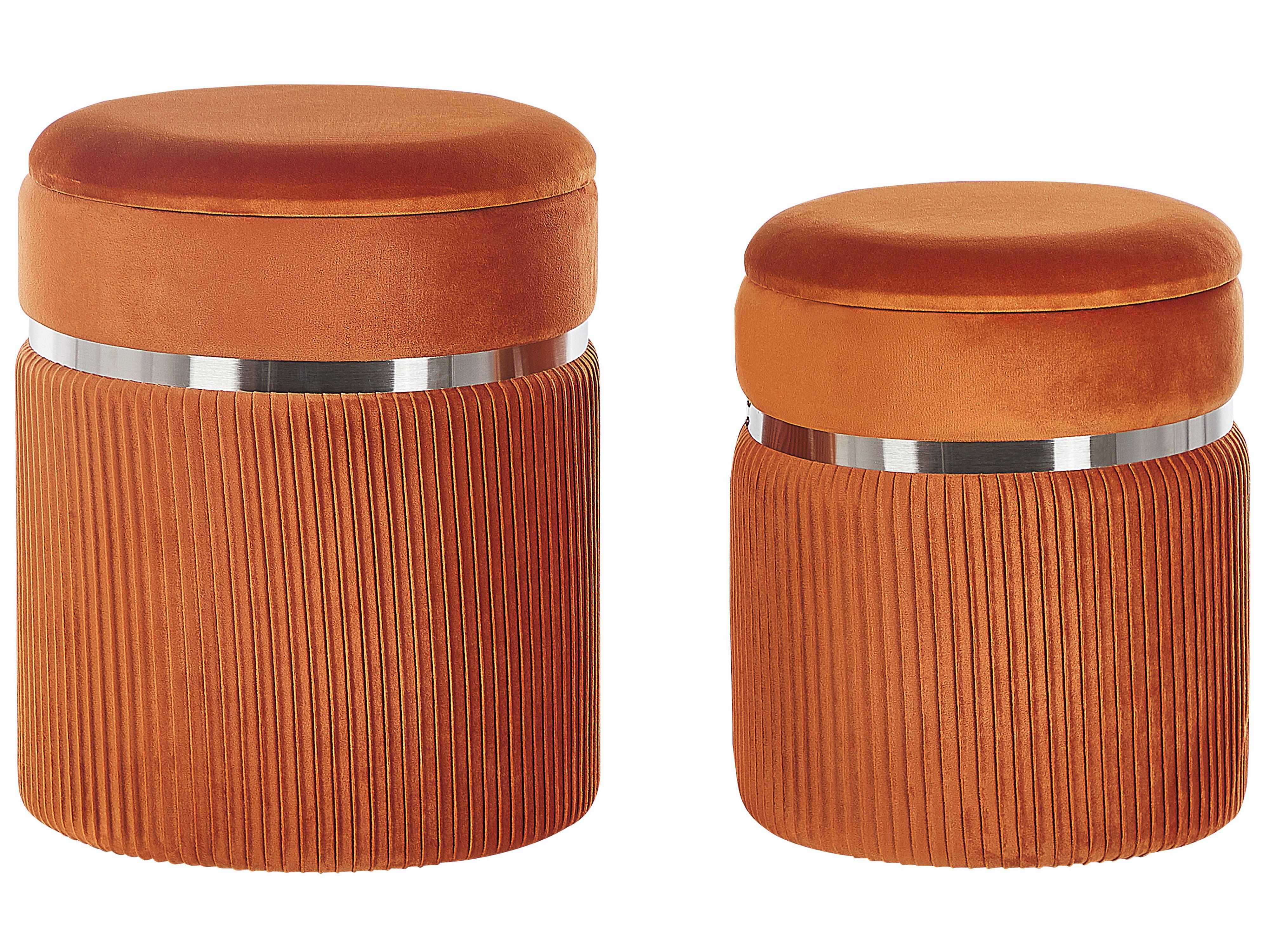 Set of 2 Storage Pouffes CAMDENTON Velvet Orange