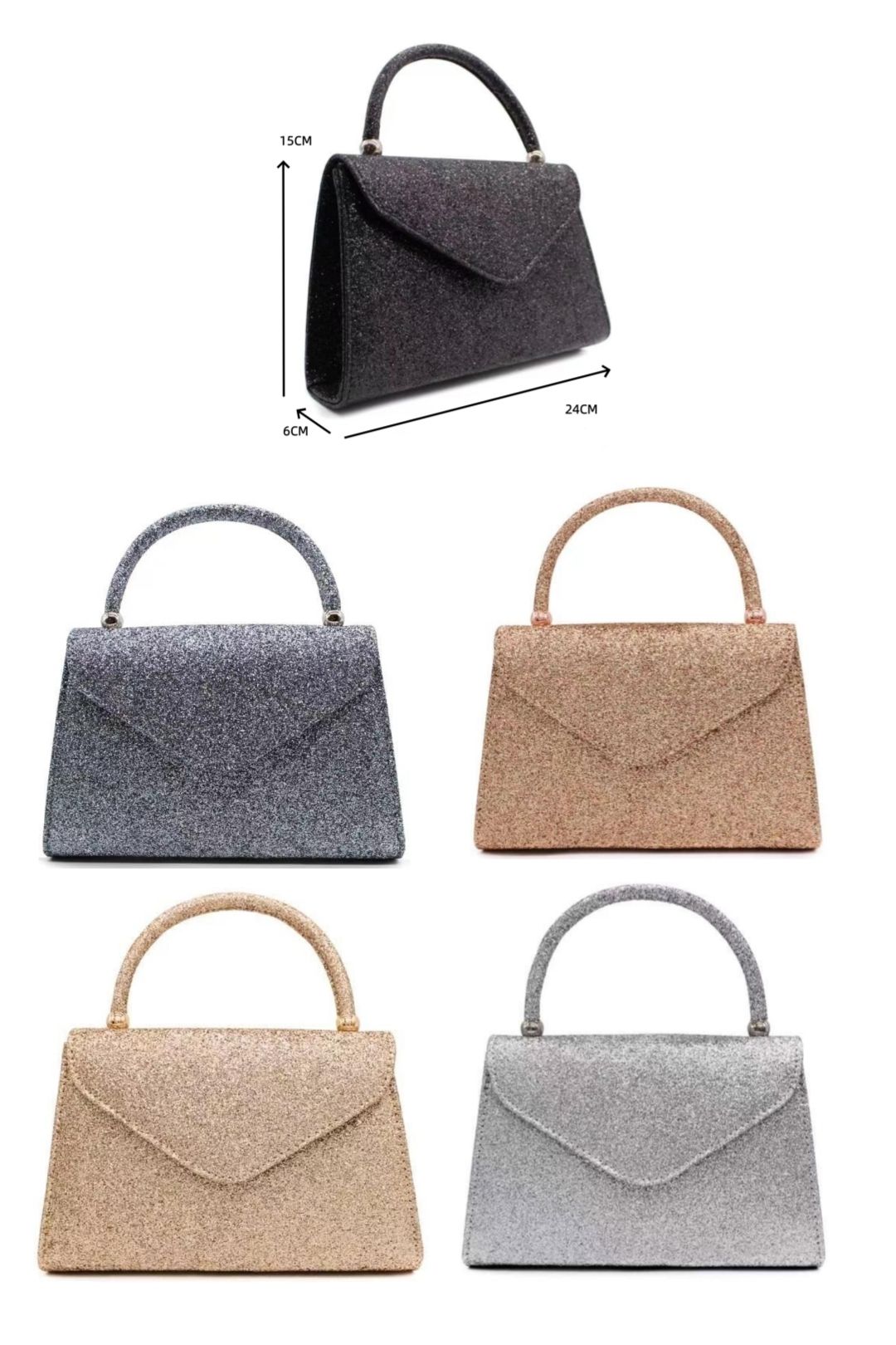 Fontanella Fashion Glitter Envelope Style Top-Handle Clutch Bag with Chain Strap