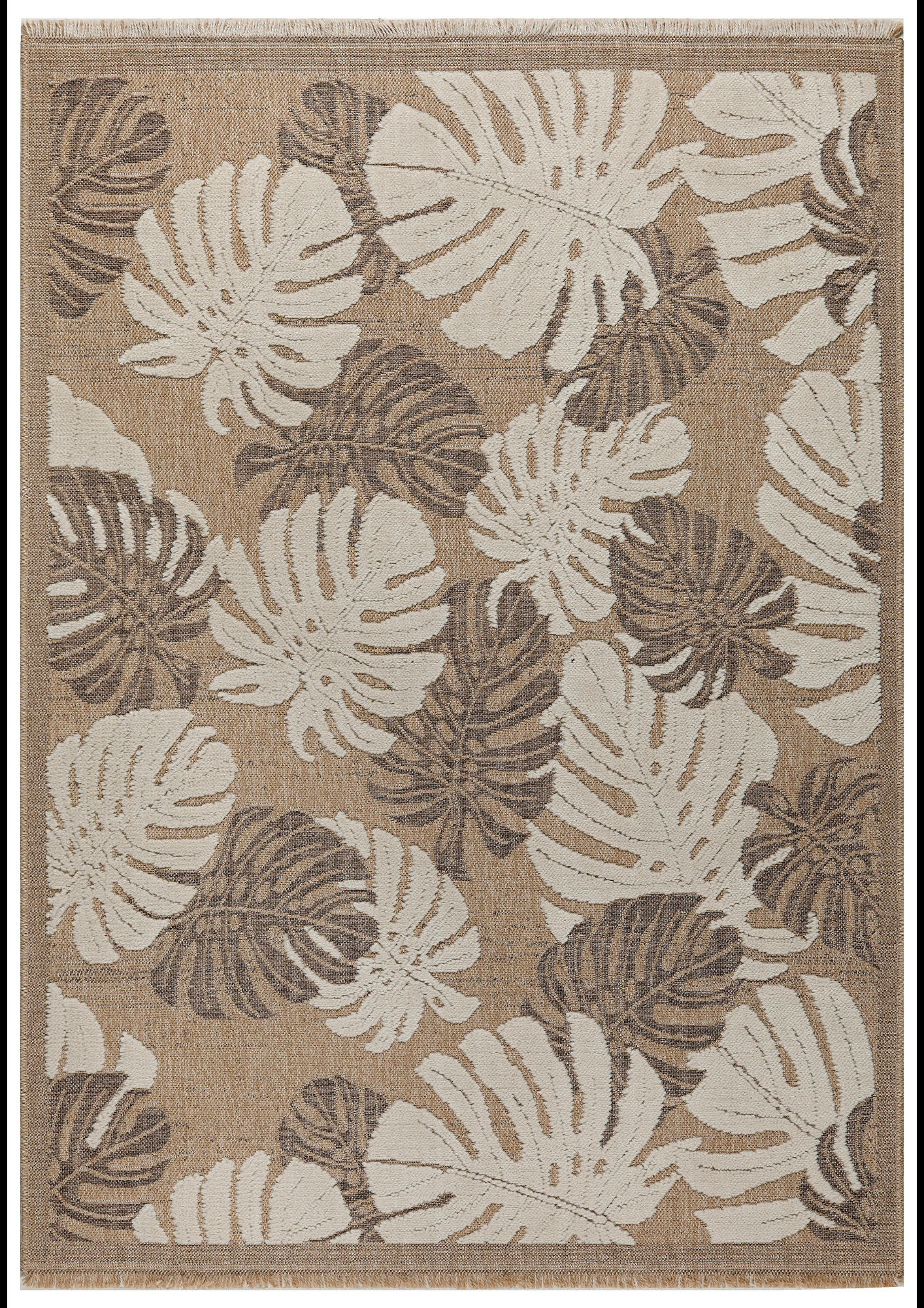 TULUM - Tapis intérieur et extérieur aspect jute feuille marron - 200x290