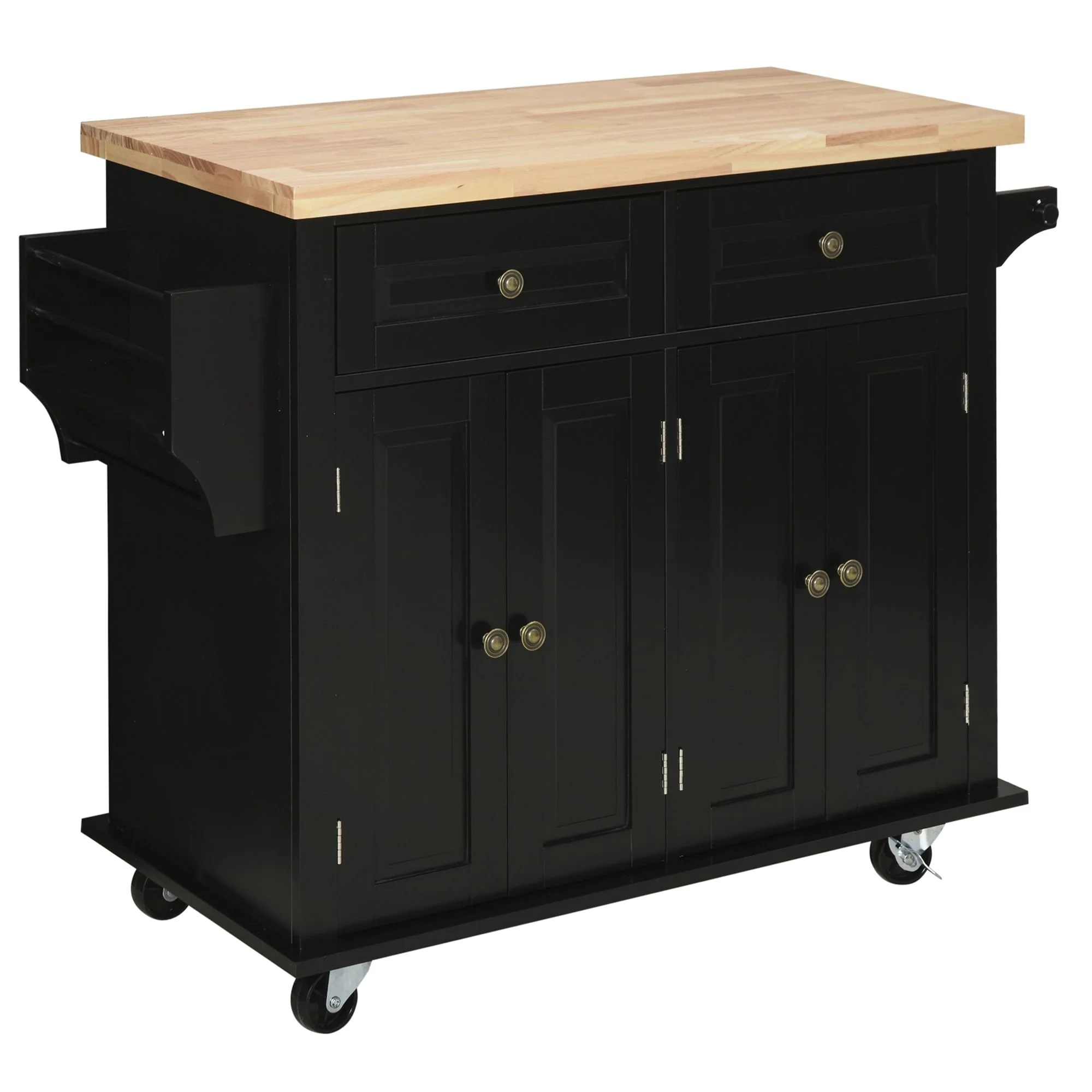 Kitchen Island on Wheels, Rolling Cart with Rubberwood Top, Spice Rack, Towel Rack and Drawers for Dining Room