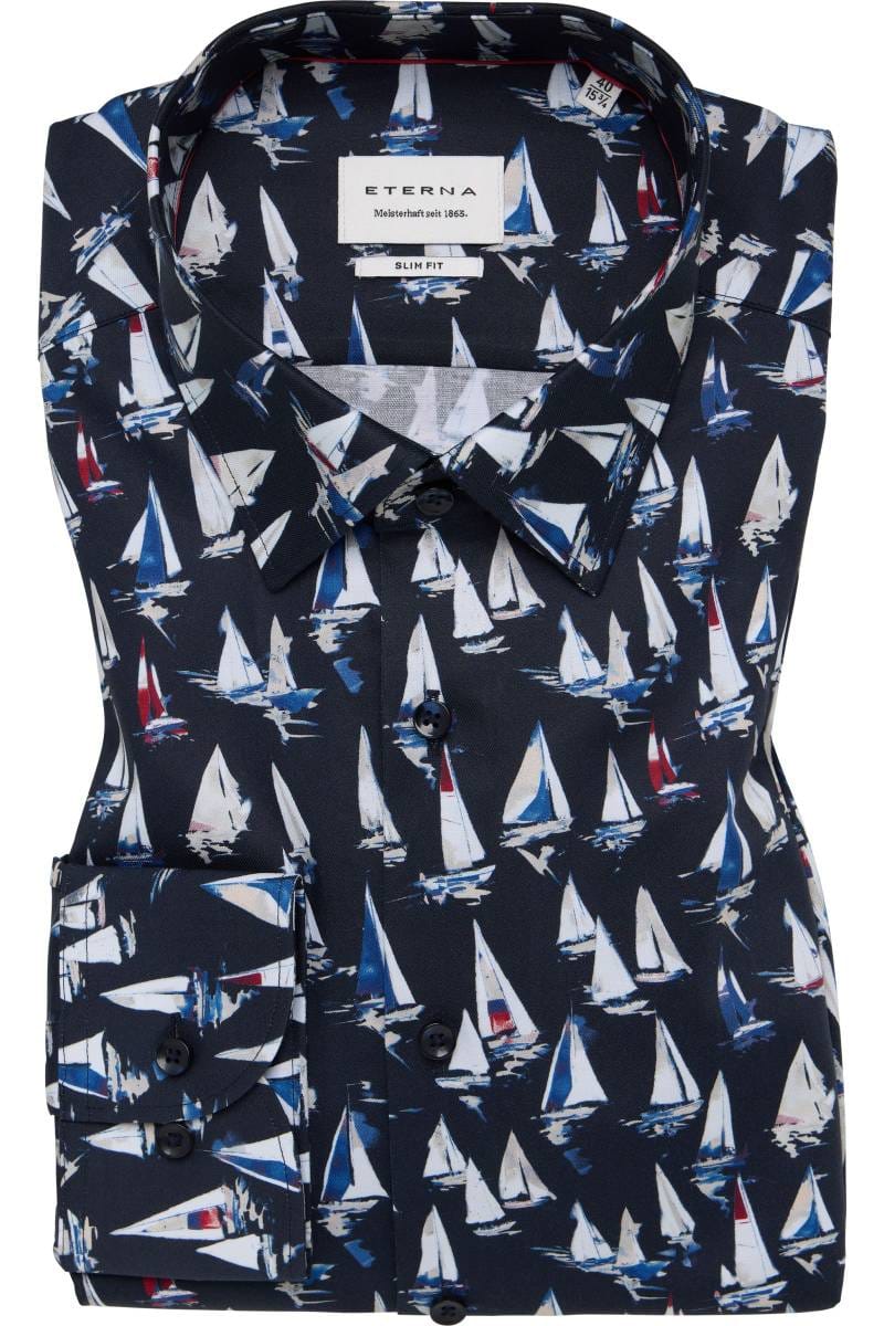 ETERNA Slim Fit Hemd marine, Bedruckt (extra langer Arm)