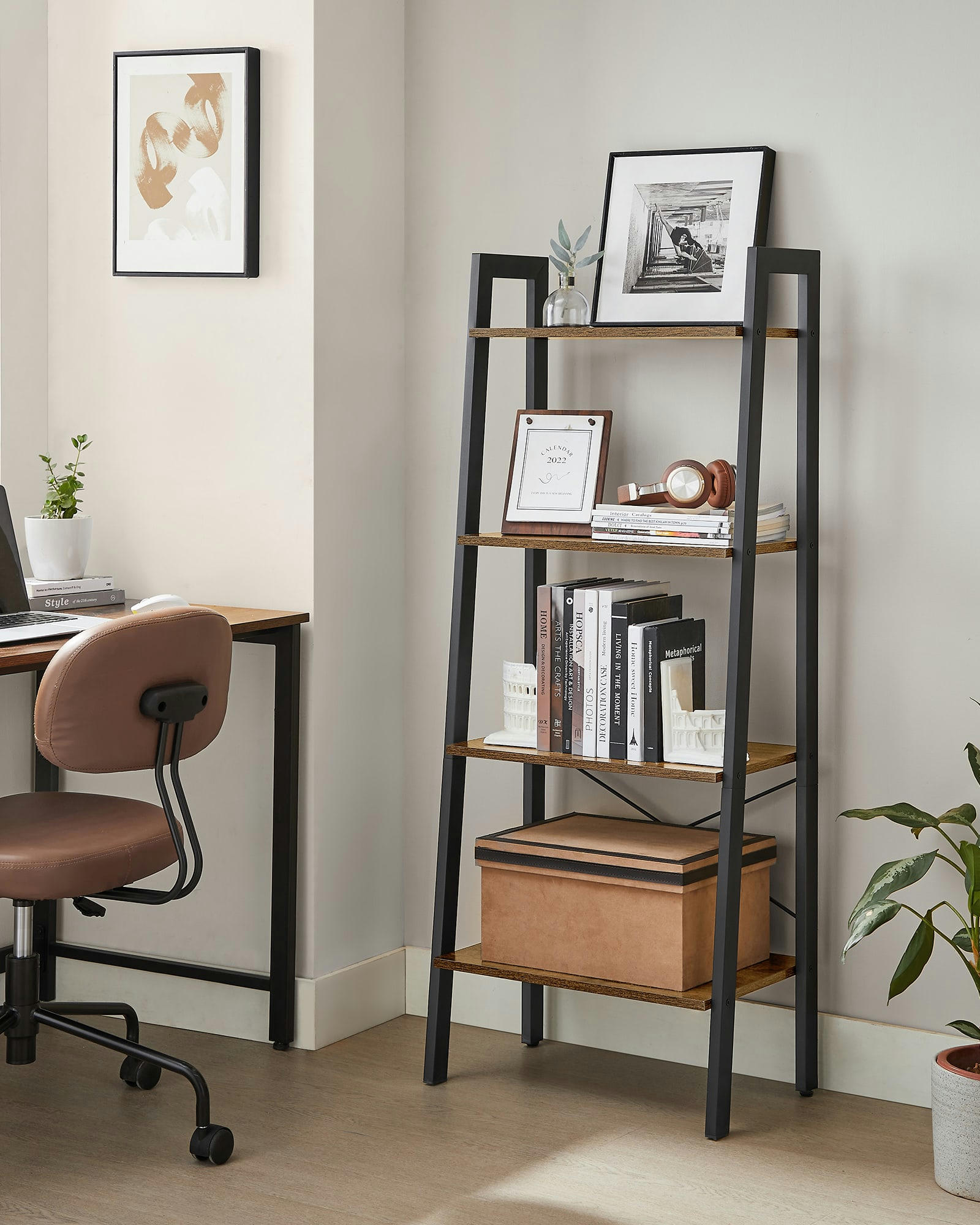 - Meuble de rangement niveaux effet bois marron rustique et noir