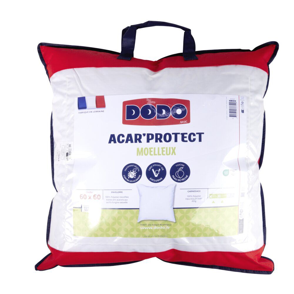 Oreiller carré moelleux polyester blanc Acar'Protect 60x60cm