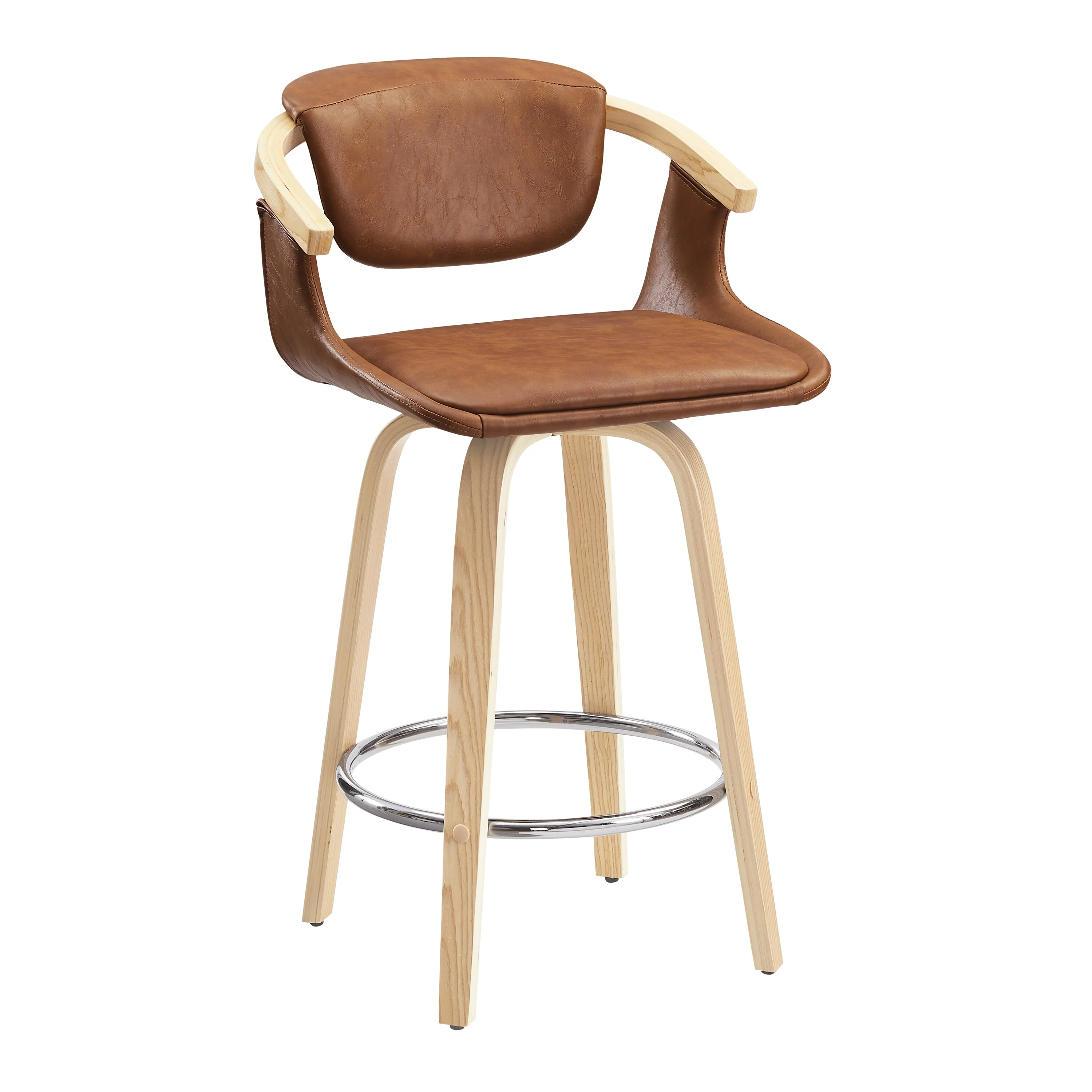 Art Leon Poplar Wood and Upholstered Swivel Barstool