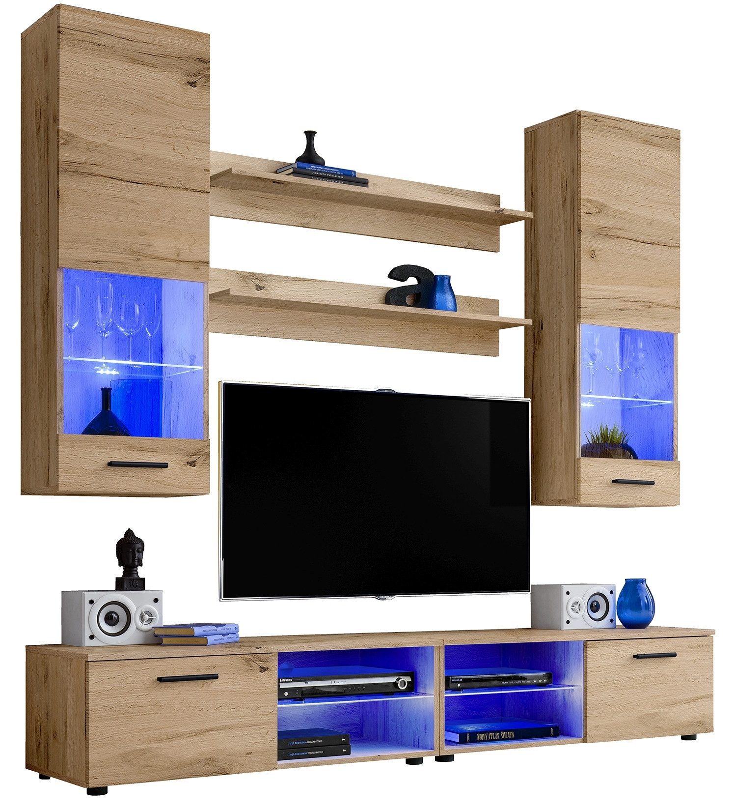 Pan Igiełka - Zestaw Mebli Komplet - Meblościanka RTV z Witrynami LED RGB