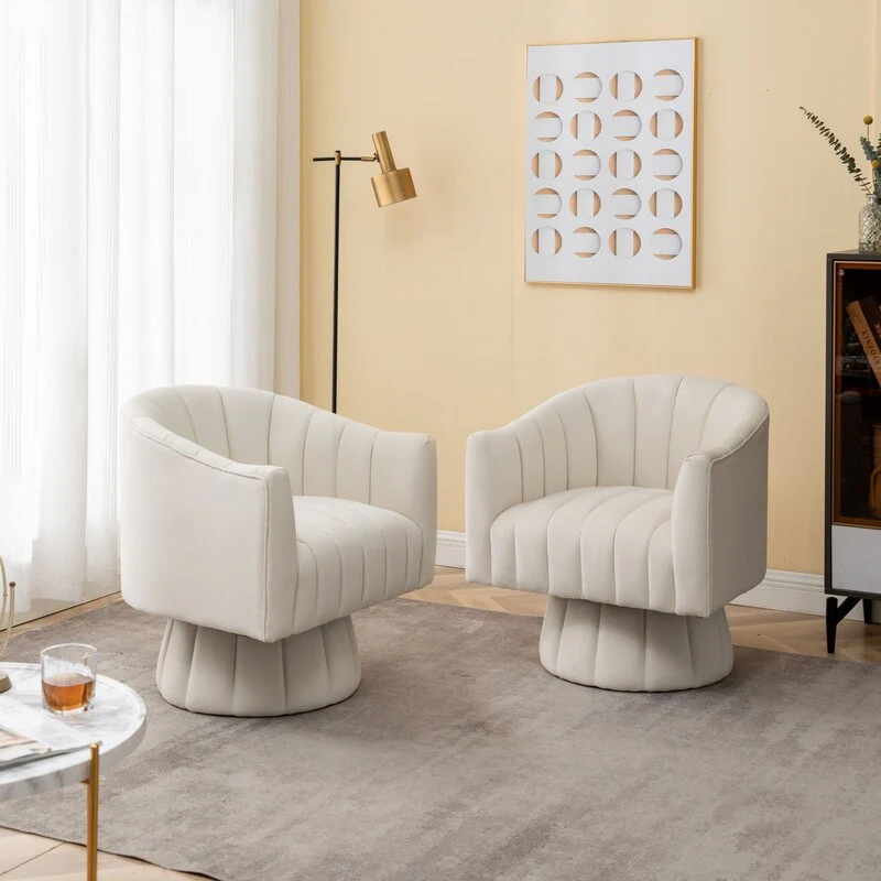 SEYNAR Modern Glam Velvet Upholstered Round 360 Degree Swivel Accent Barrel Chair Set of 2