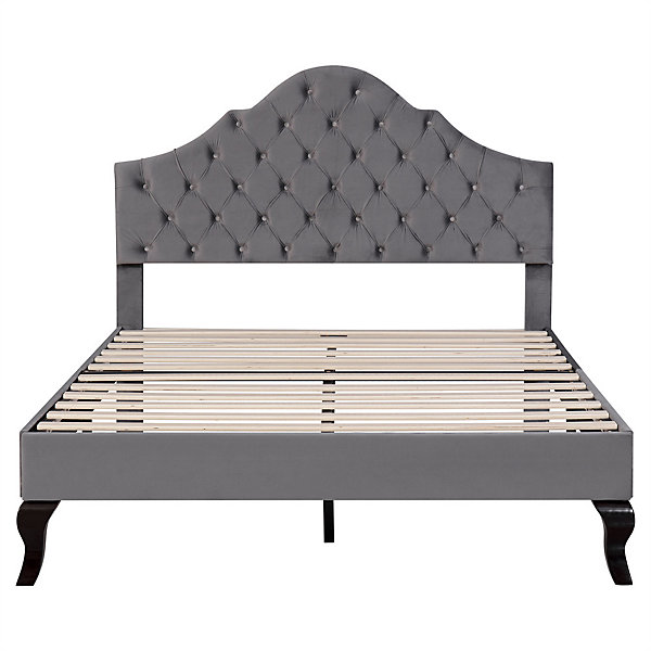 Lit adulte lit cadre à lattes en bois lit 90x200 cm lit rembourré Single velours gris