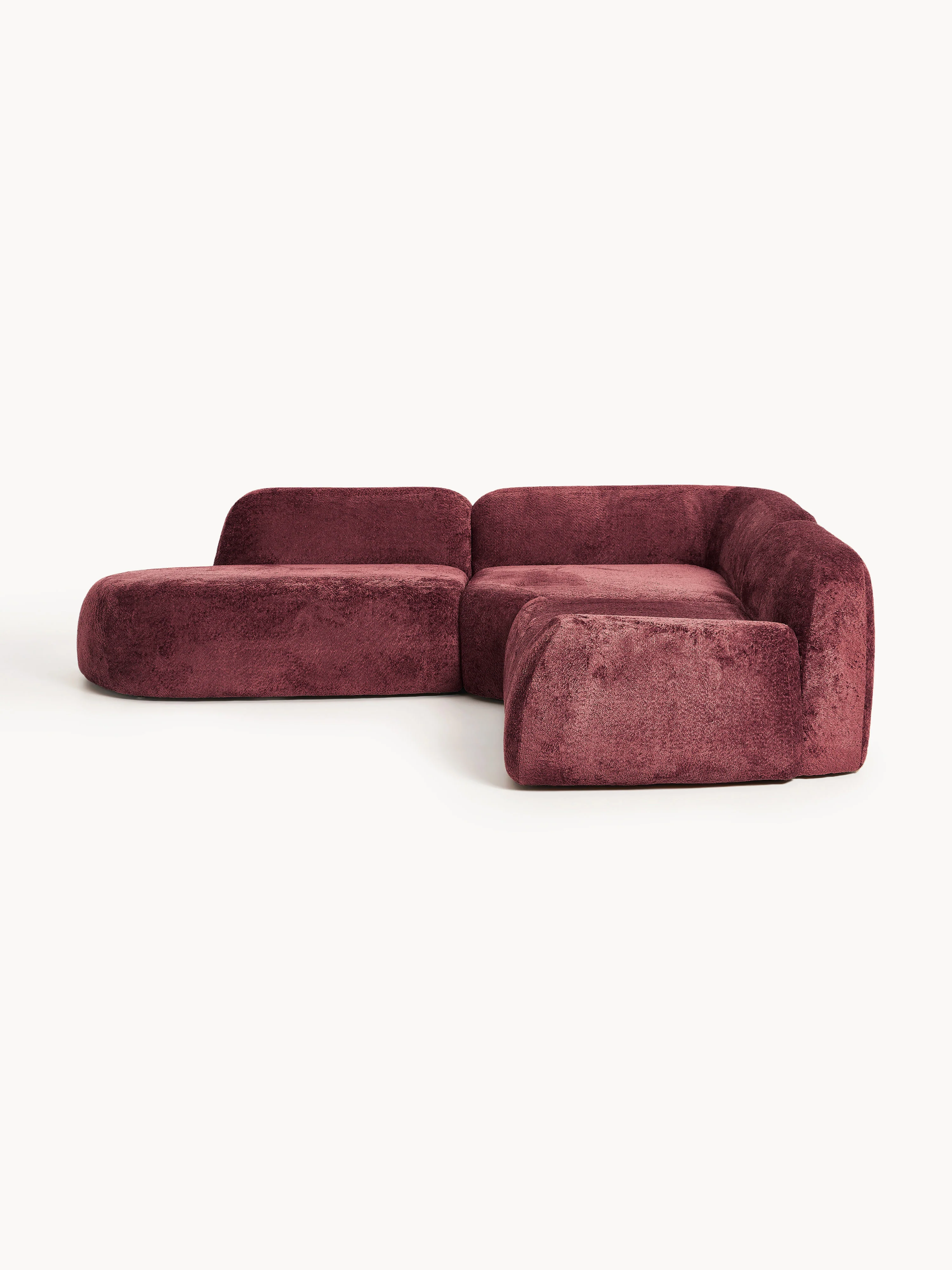 Modulares Ecksofa Wolke (4-Sitzer) aus Teddy-Bouclé mit Chaiselongue