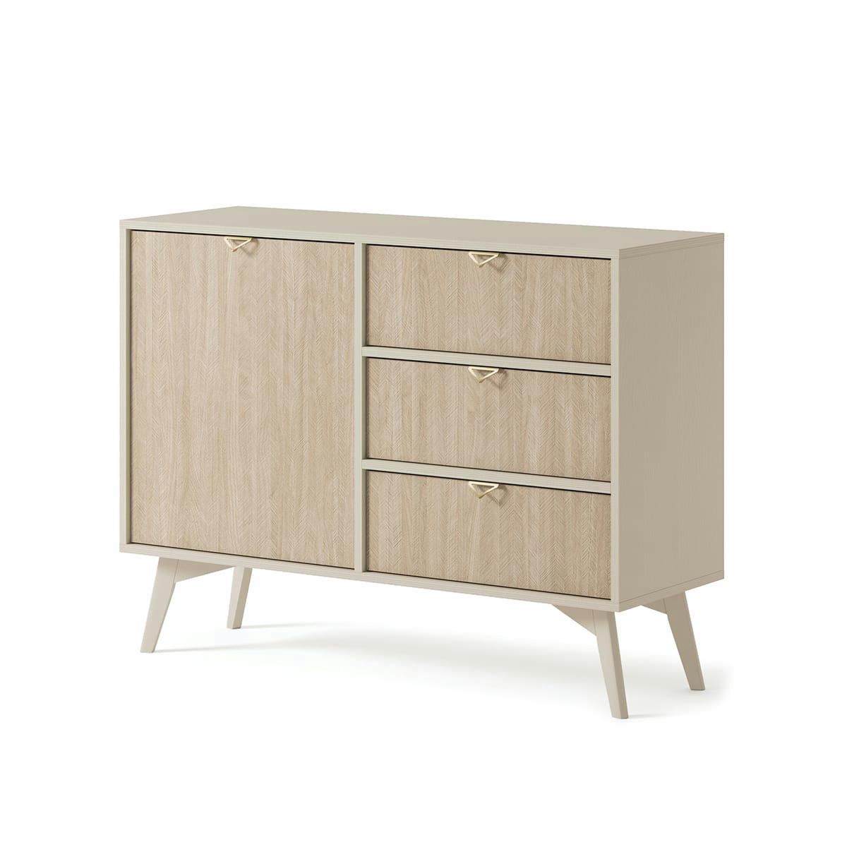 - Buffet 1 porte 3 tiroirs beige et naturel