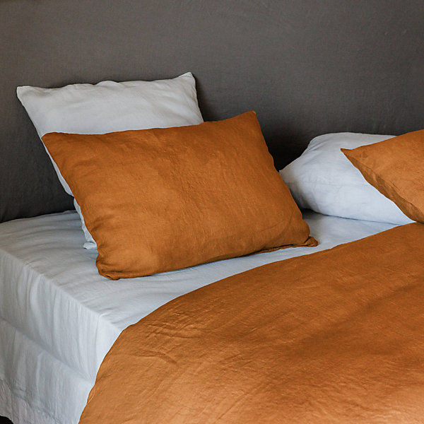 Housse de couette 240x220 cm lin lavé SONATE orange Terre cuite