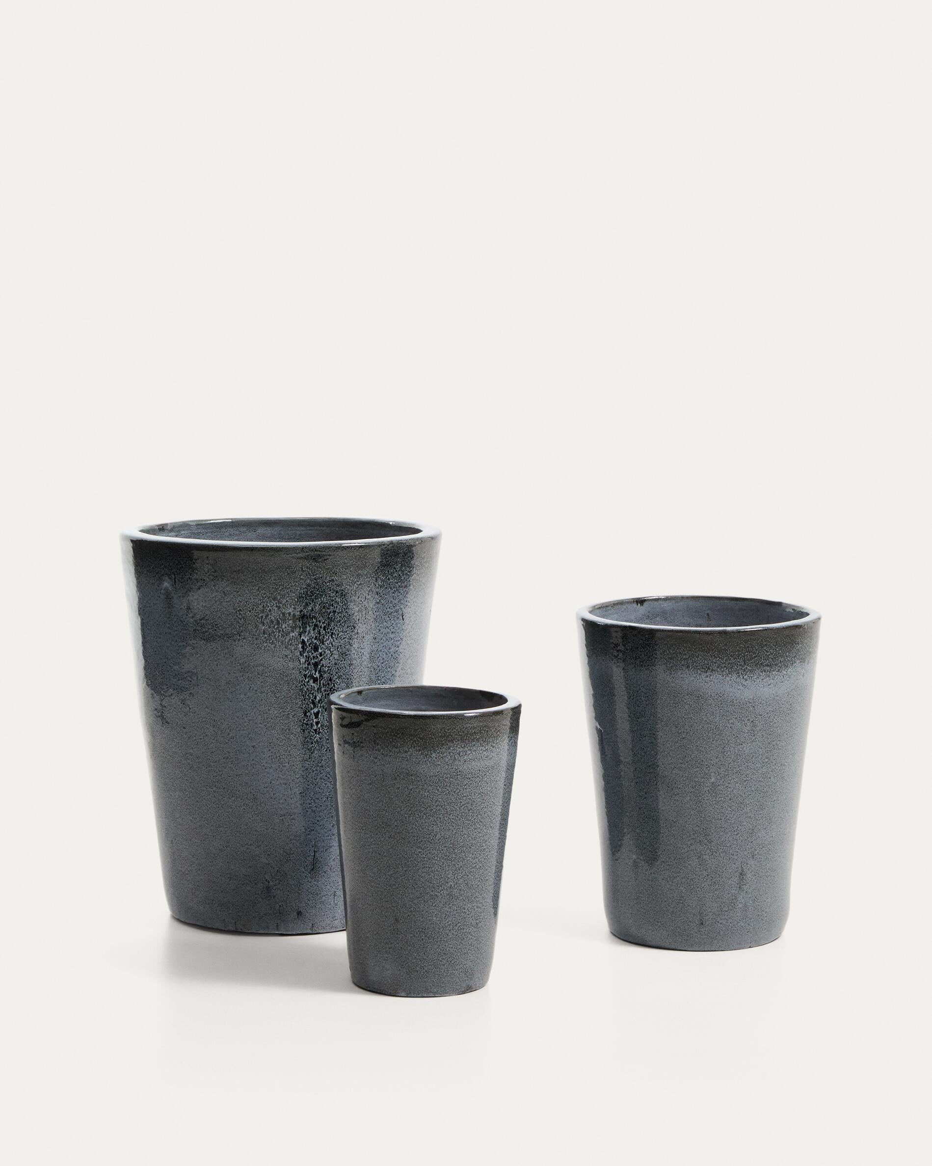 Rotja set of 3 terracotta planters with glazed blue finish Ø 26 / 35 / 47 cm