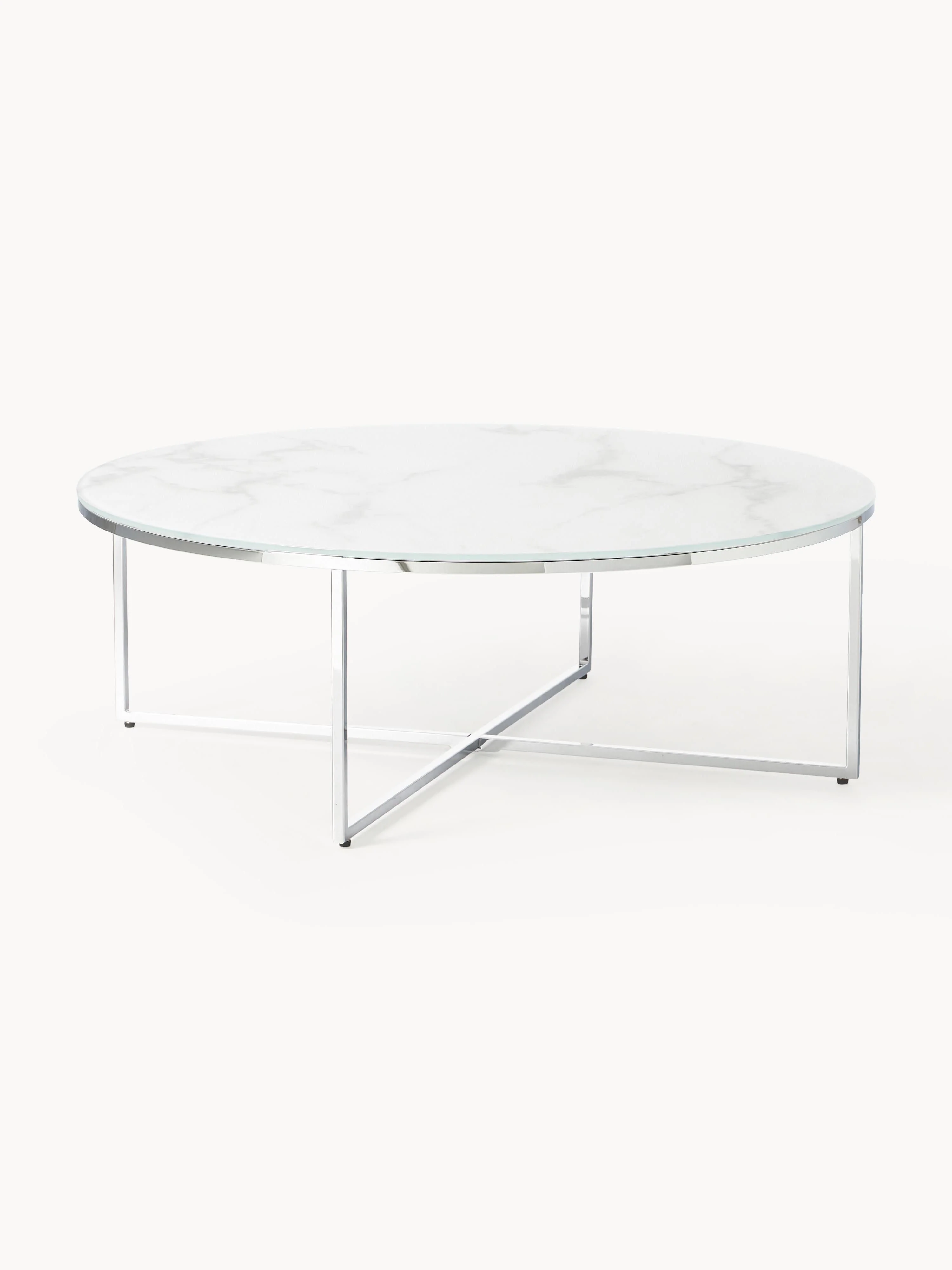 Runder XL-Couchtisch Antigua mit Glasplatte in Marmor-Optik