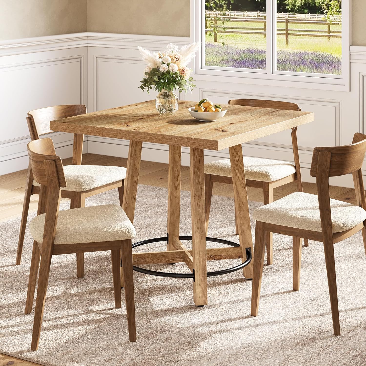 LITTLE TREE 31.5 Inch Modern Dining Table, Square Kitchen Table for Small Space, Perfect for 2-4 People, Mid-Century Modern Style for Kitchen & Dining Room, Brown & Black