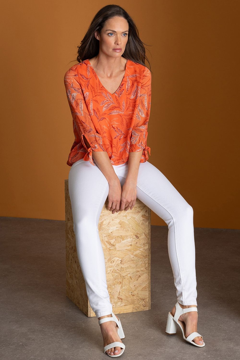 Klass. Printed Tie Cuff Top
