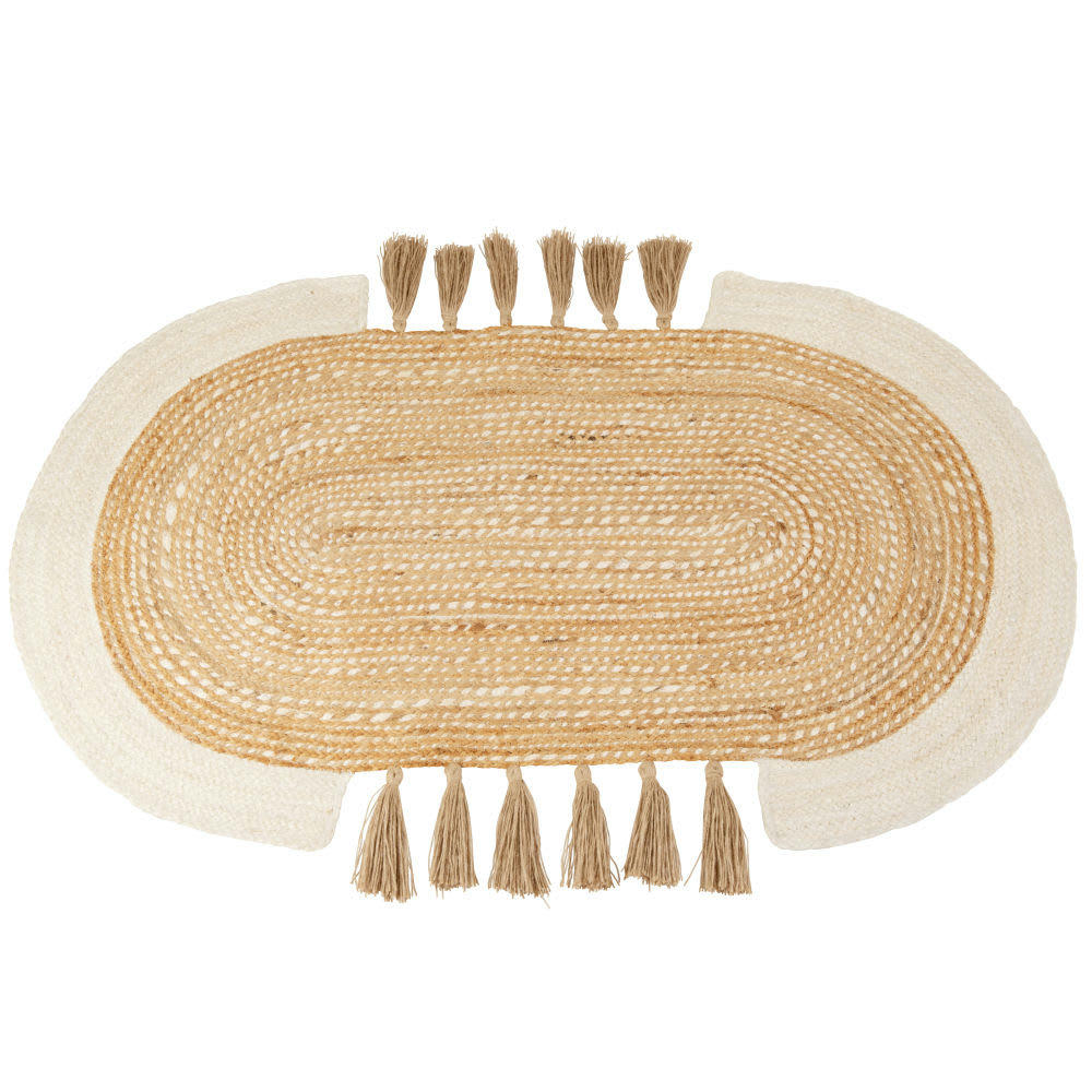 NAKABUGO - Tapis en jute tissé à pompons beige et écru 90X150