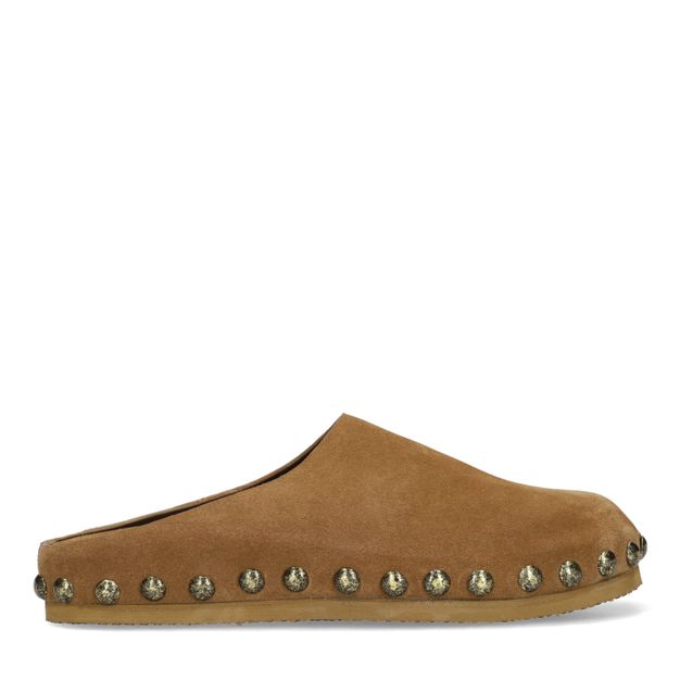 Taupe suède clogs met studs