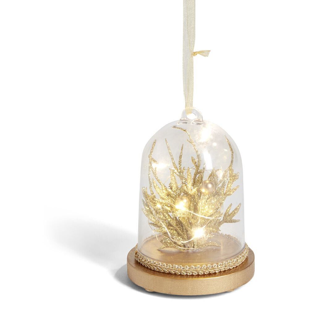 Dôme lumineux à poser fleur pailletée dorée Ø9xH11cm