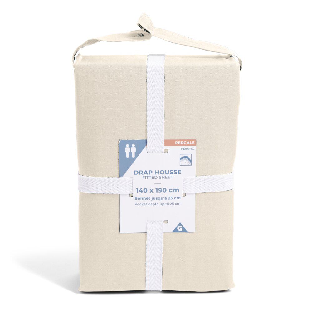 Drap housse 140x190cm 100% coton percale beige