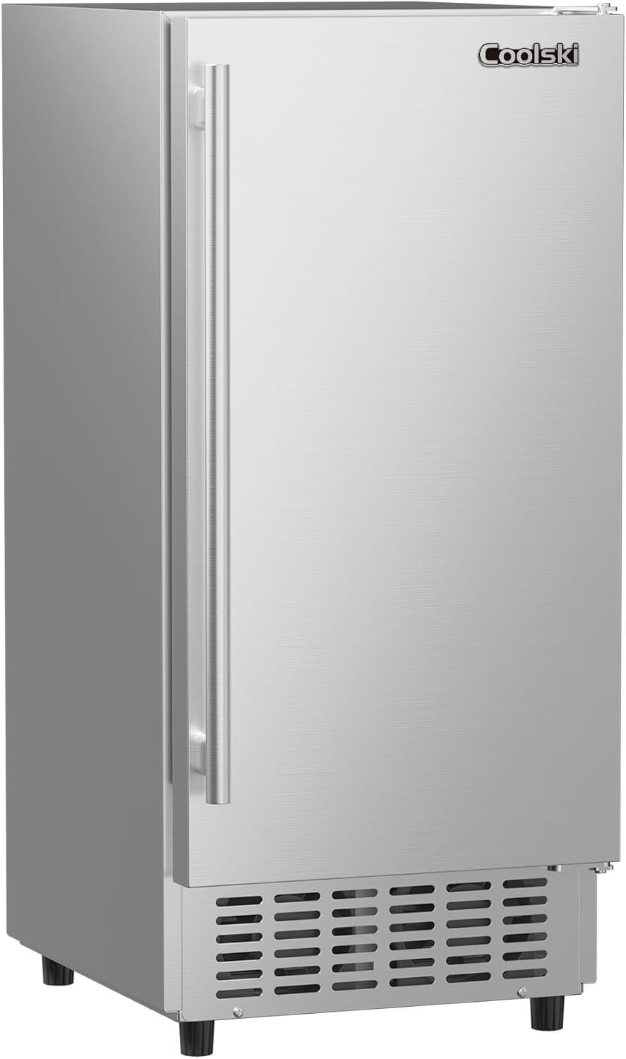 15” Under Counter Ice Maker Machine, 130 Lbs/Day with 30 LBS Storage Bin, Built-in Freestanding Stainless Steel Ice Maker with Auto-Cleaning, Smart LCD Panel, for Commercial & Home Outdoor Use