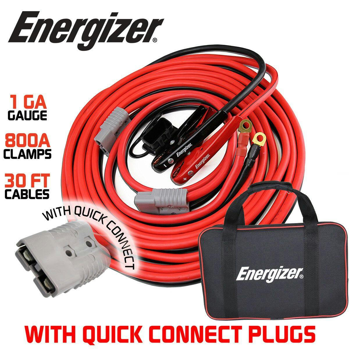 Energizer Booster/Jumper Cables with Quick-Connect Plug, 1-Gauge, 30-ft