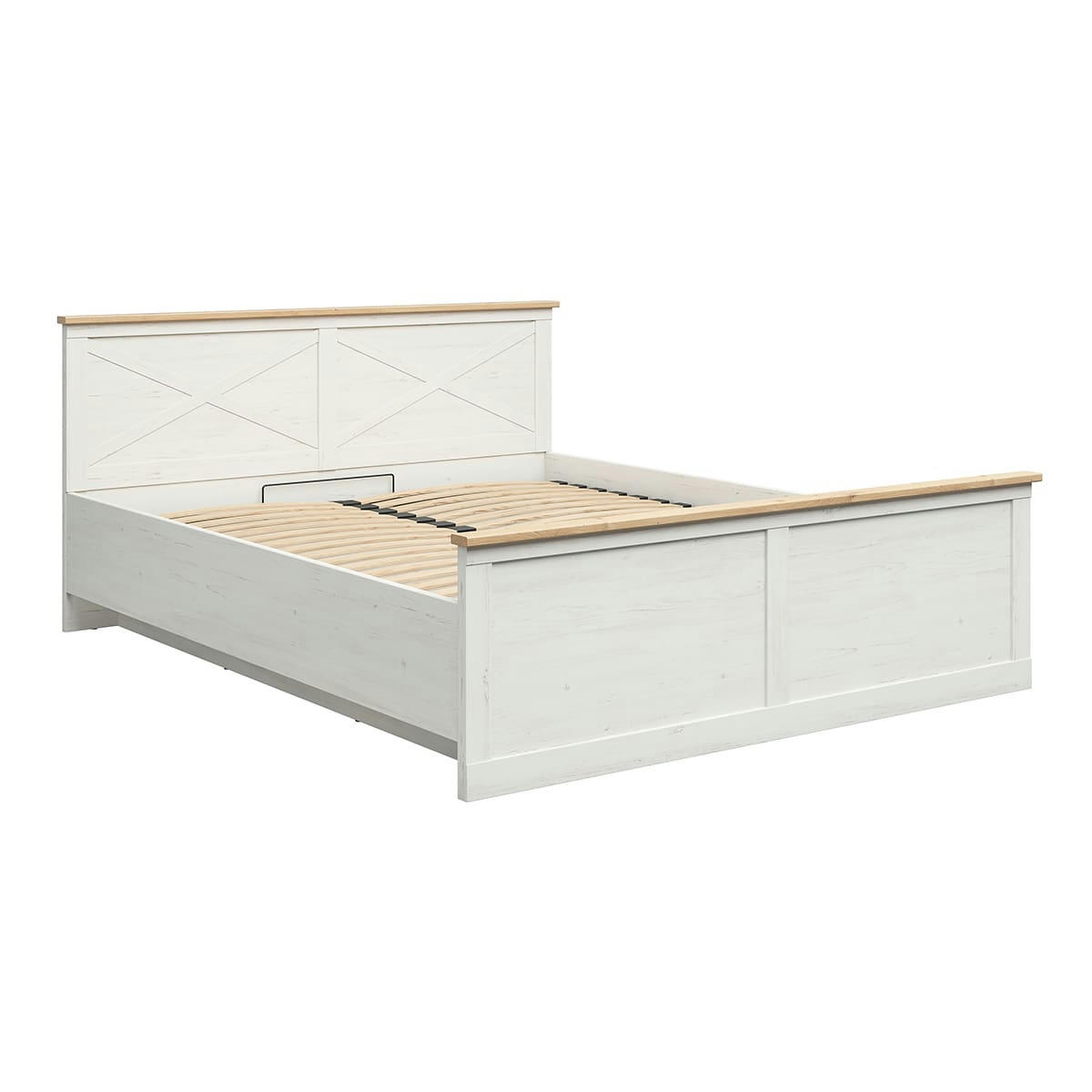 - Lit coffre 180x200 sommier inclus stratifiés blanc et naturel