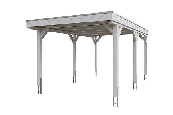Carport SKAN HOLZ Grunewald 321 x 554 cm planches de toit et EPDM, traitement coloré blanc