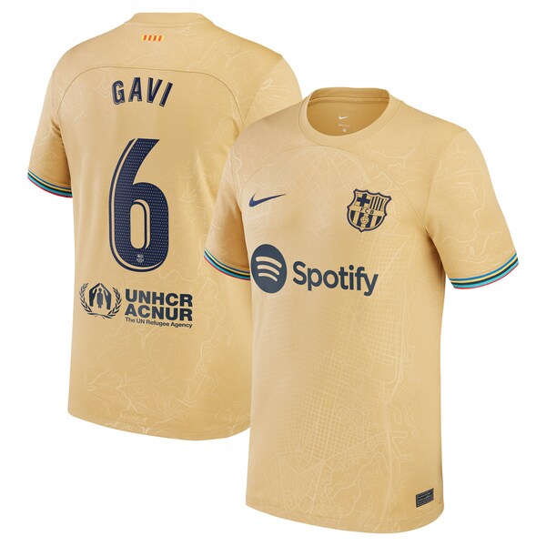 Gavi Barcelona Nike Youth 2022/23 Away Breathe Stadium Replica Player Jersey - Gold