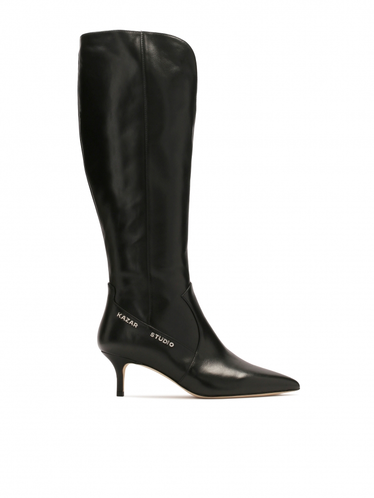 Black low stiletto boots with cut-out upper