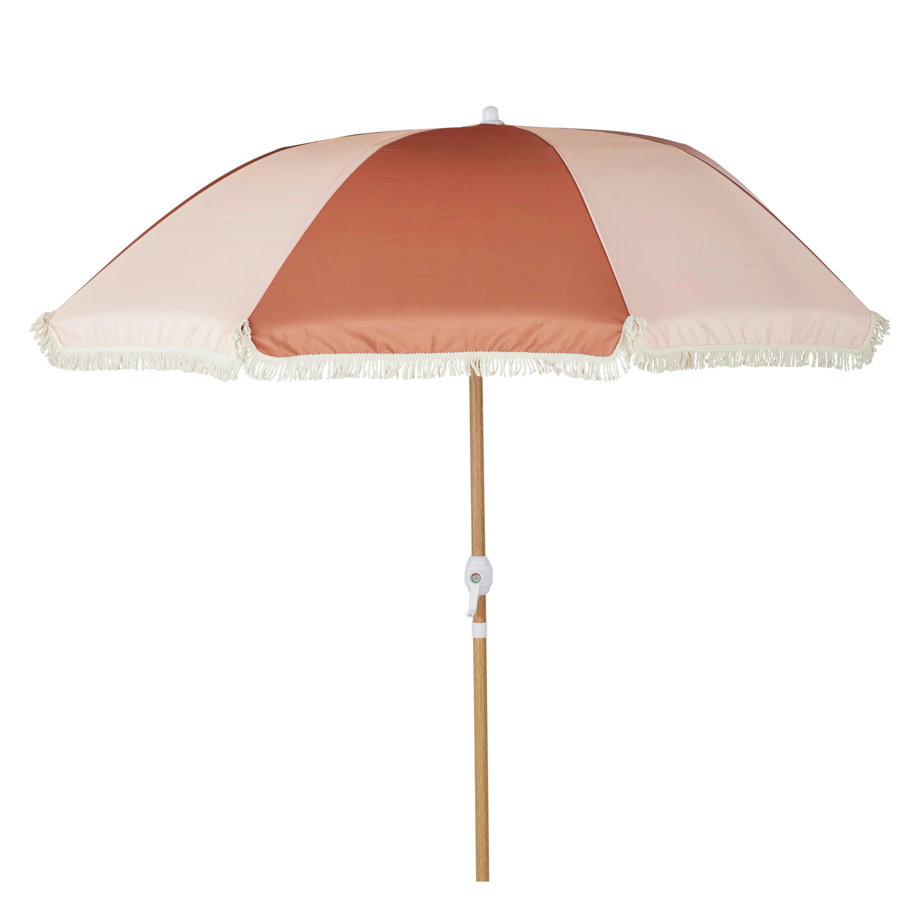 Nicolo - Parasol vintage 2x2m en aluminium imitation bois et toile rose et terracotta