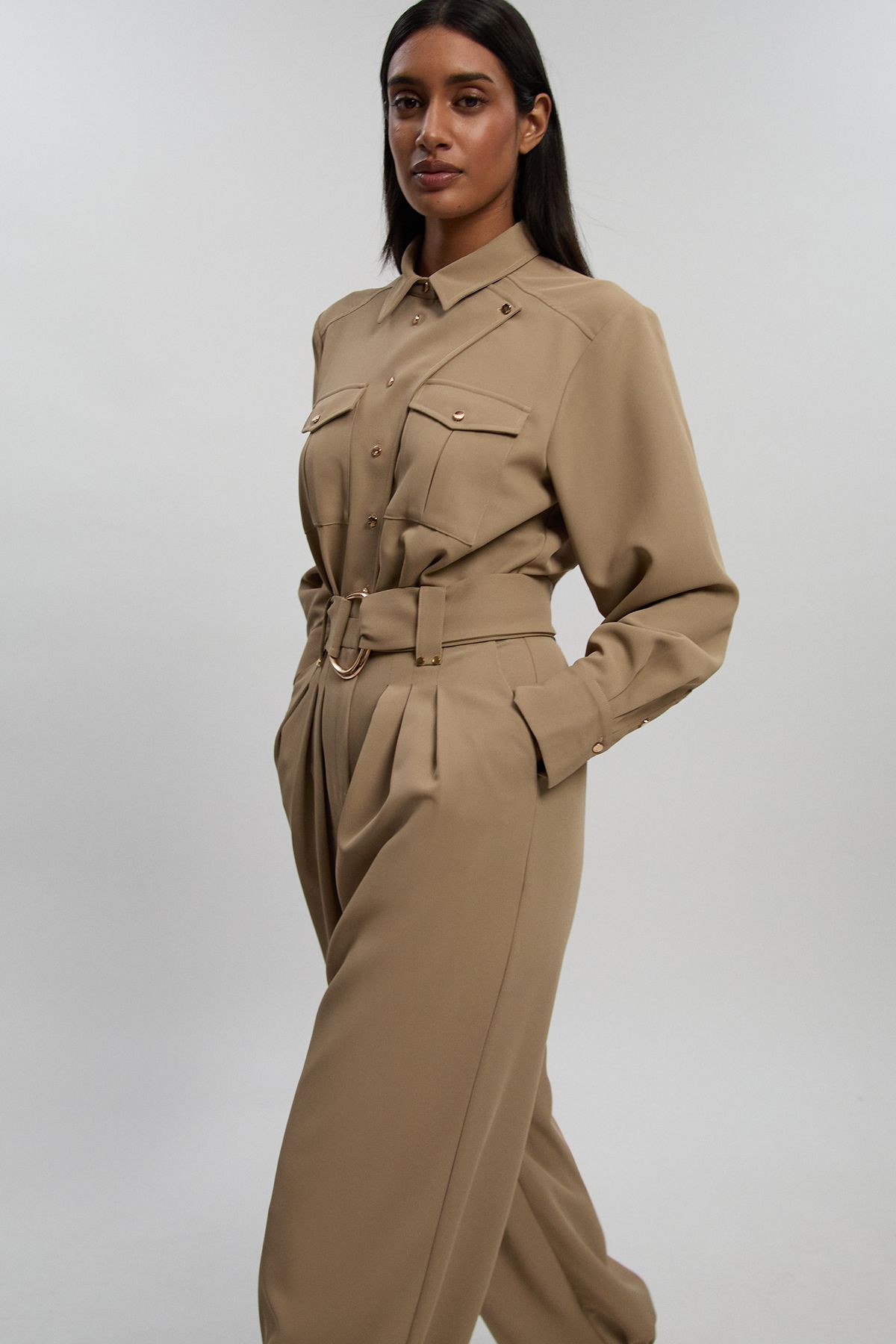 KarenMillen Utility Detail Cuffed Woven Jumpsuit
