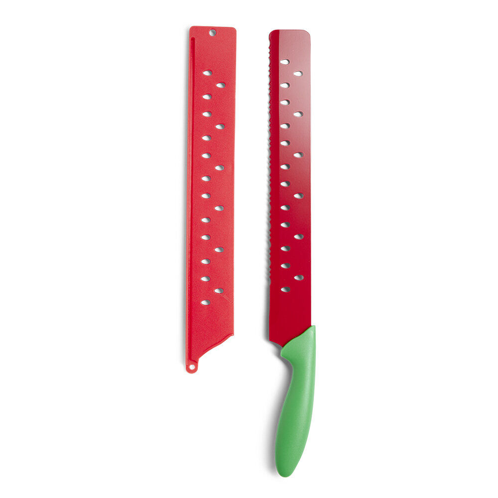 Couteau pour pastèque métal rouge et ABS vert L43,5x5x2,5cm