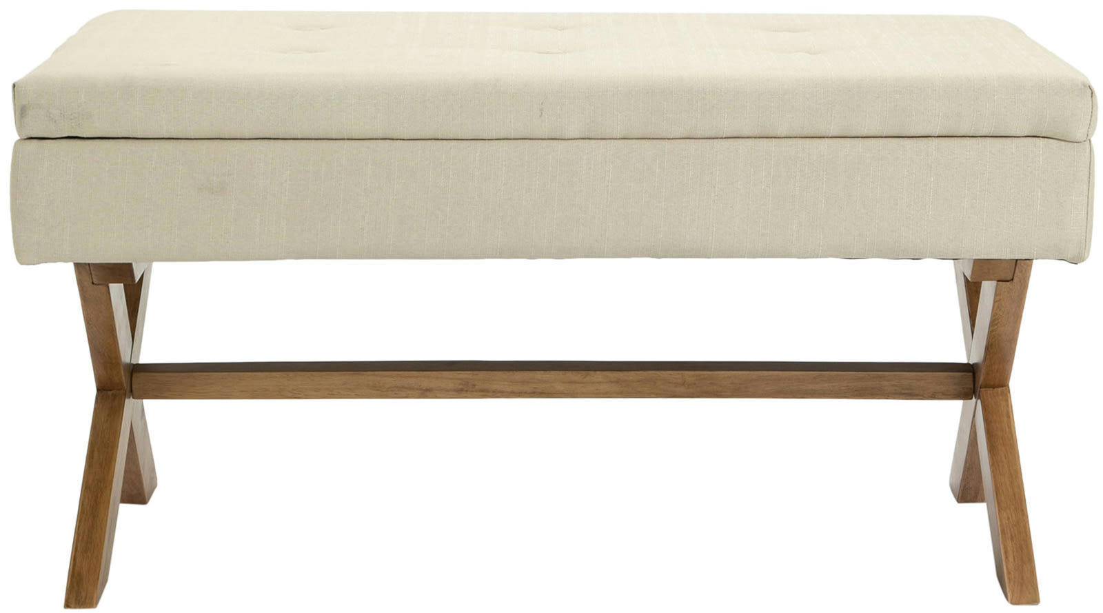 NAMARO - Banquette avec pieds en bois assise en tissu Crème