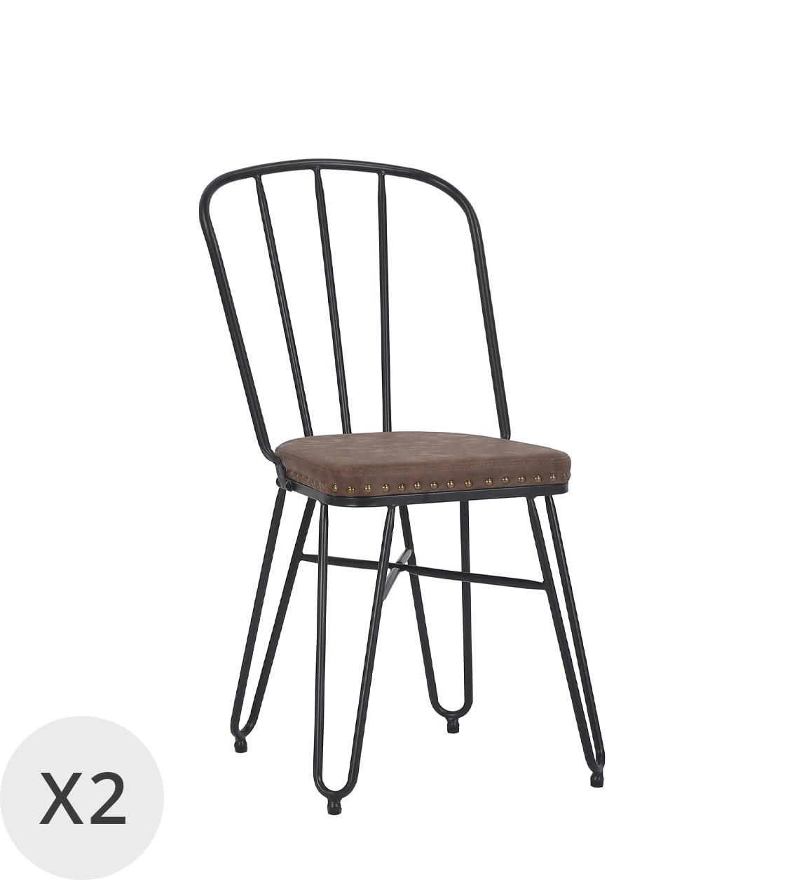 DETROIT - Set de 2 chaises en simili cuir marron et métal noir