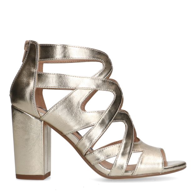 Gouden opengewerkte sandalen met hak