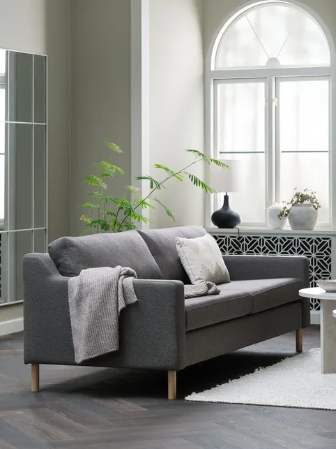 Sofa HELLERUP 3-pers. grå stof/natur eg
