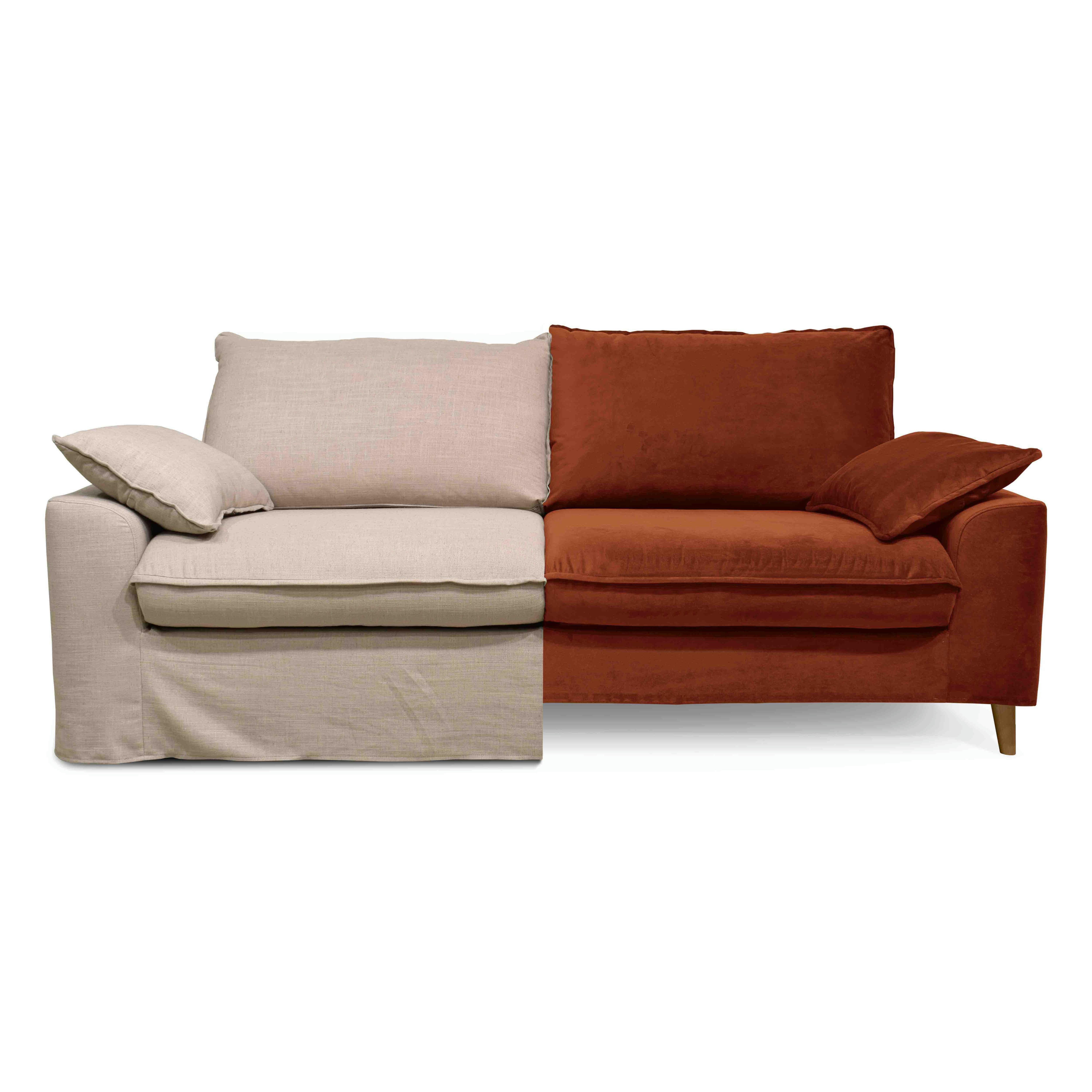 JAROD - Canapé tissu 3 places avec une housse supplémentaire velours noisette