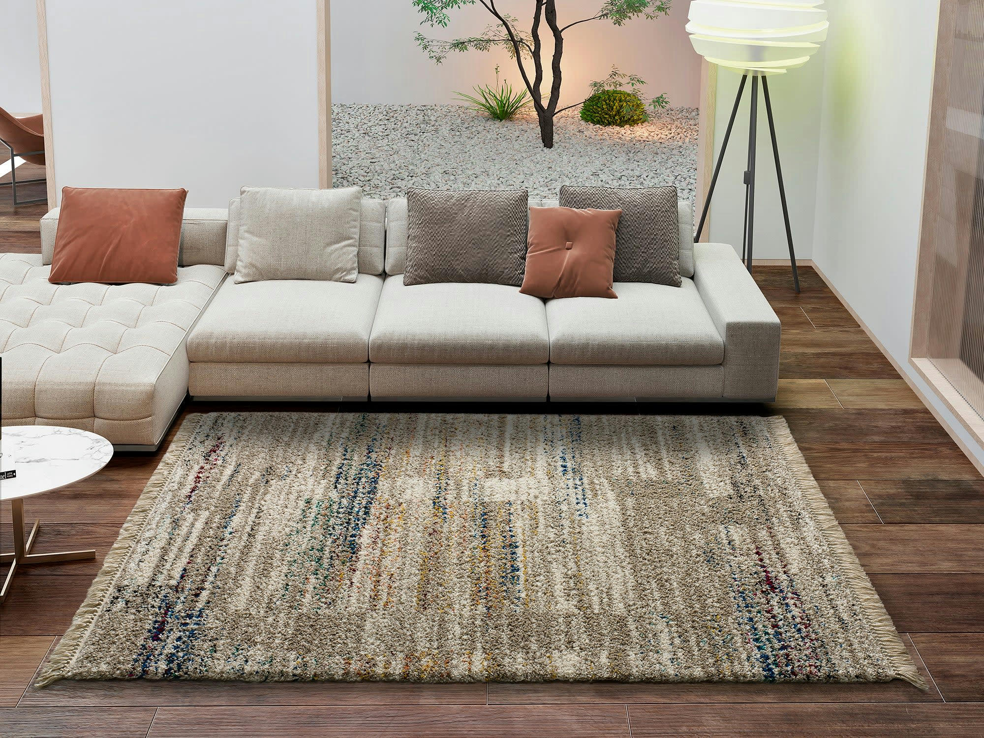 YEBEL - Tapis shaggy avec franges multicolores, 160x230 cm