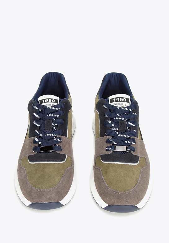 Męskie sneakersy z odblaskową wstawką zielono-szare