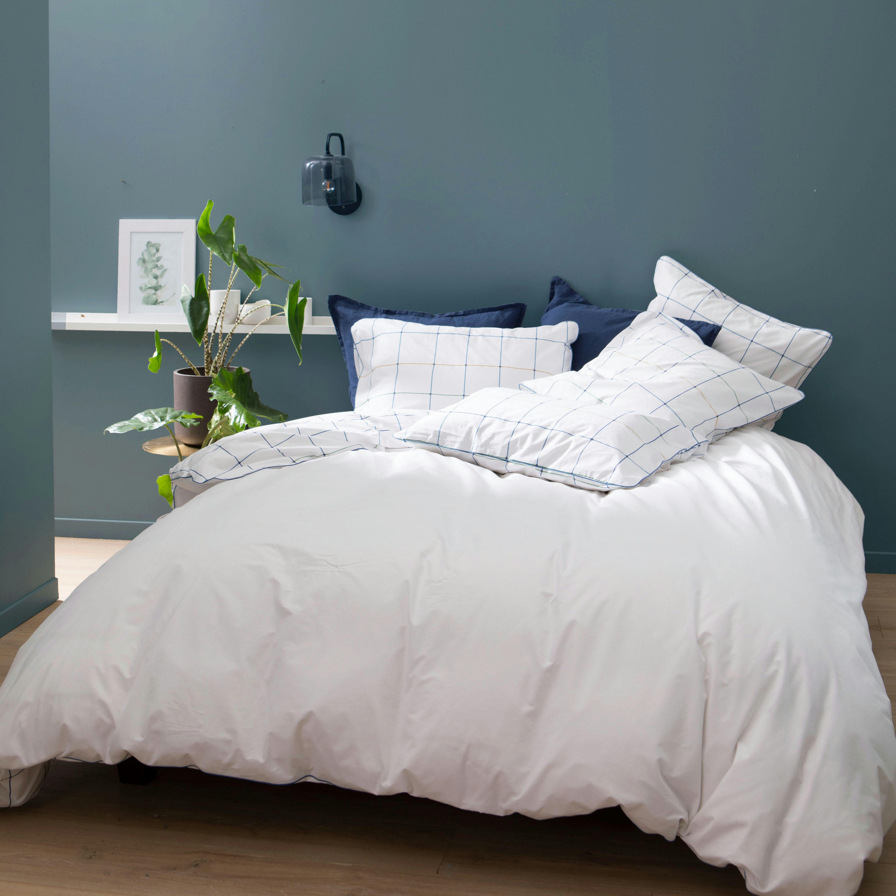 ESQUISSE GRAPHIQUE - Housse de couette imprimée en percale de coton 240x220cm Blanc