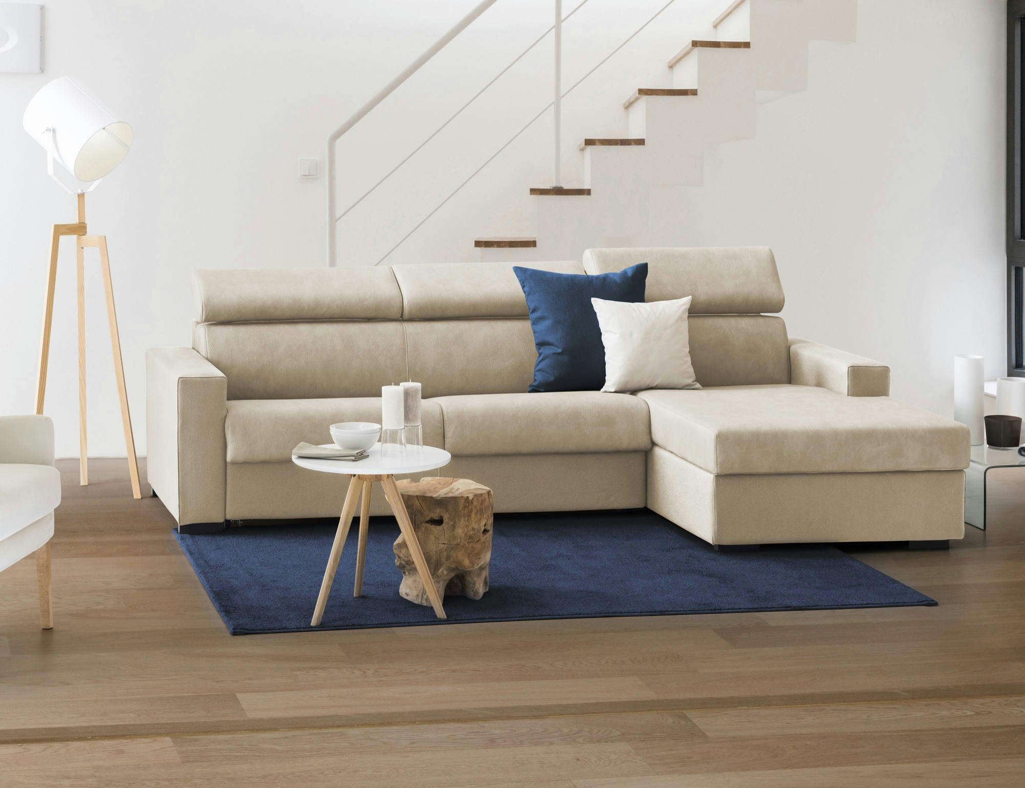 DGRITT - Canapé d'angle fixe 3 places en tissu beige